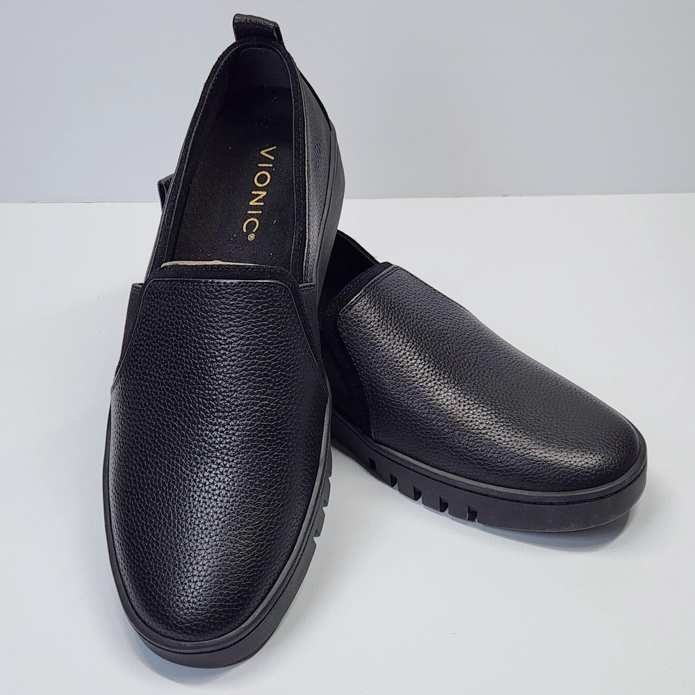 Vionic Cambria Shoes Womens Size 8.5 Black Leather Comfort Slip On Casual - Picture 4 of 14
